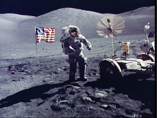 Gene Cernan on the Moon during the final EVA of the Apollo 17 mission, Dec. 13, 1972 Read more: http://www.universetoday.com/112048/watch-the-trailer-for-the-last-man-on-the-moon/#ixzz32MUjiCSM