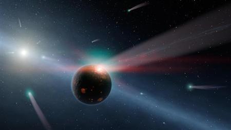 NASA handout image of a storm of comets near a star called Eta Corvi