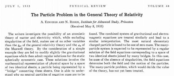 H περίληψη της δημοσίευσης των Einstein - Rosen  στο Physical Review 