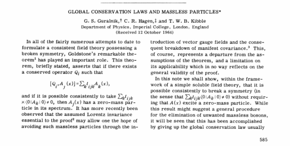 H δημοσίευση των G. S. Guralnik, fC. R. Hagen και B. Kibble