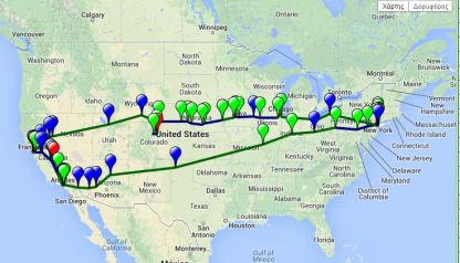 Ένας διαδραστικός χάρτης των διαδρομών στο “on the road” του Jack Kerouac