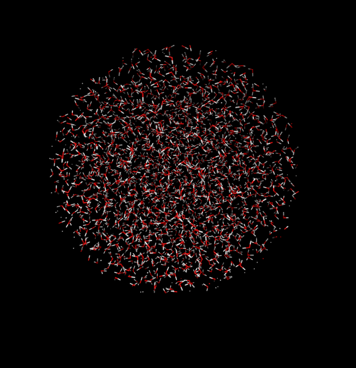 Απεικόνιση μοριακού νέφους νερού.  Credit: Oriol Vendrell/DESY