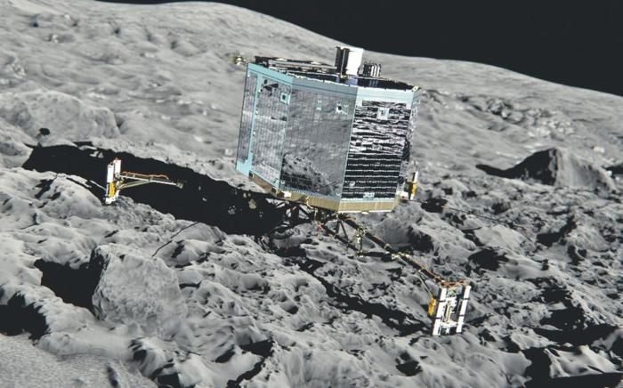 Αυτή τη μορφή έχει το εξερευνητικό όχημα Philae, που θα προσεδαφιστεί φέτος τον Νοέμβριο στην επιφάνεια του κομήτη Τσουριούμοφ - Γερασιμένκο. Το Philae, βάρους 100 κιλών, διαθέτει ειδικές άγκυρες, που θα το διατηρήσουν στην παγωμένη επιφάνεια του αστρικού σώματος, όπου θα πραγματοποιήσει δειγματοληψία του υπεδάφους. Η επιστημονική ομάδα της ευρωπαϊκής ESA ελπίζει ότι το διαστημόπλοιο «Ροζέτα» –που «αφυπνίσθηκε» χθες από την ηλεκτρονική νάρκη στην οποία βρίσκεται εδώ και δέκα χρόνια– και το εξερευνητικό Philae θα προσφέρουν απαντήσεις για την απαρχή του ηλιακού συστήματος και τις αστρονομικές συνθήκες της εποχής εκείνης, πριν από 4,6 δισεκατομμύρια χρόνια.