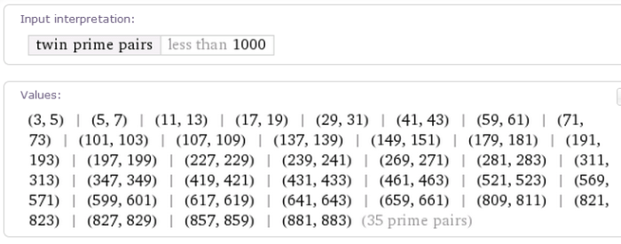 http://www.wolframalpha.com/input/?i=twin+primes+less+than+1000