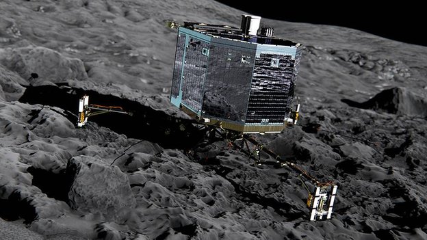 Καλλιτεχνική απεικόνιση της προσεδάφισης του διαστημικού οχήματος Philae στην επιφάνεια του κομήτη 67P