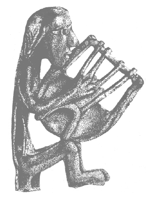 Ο «μουσικός άνθρωπος». Ένα κρίσιμο στάδιο στην ανέλιξη του ανθρώπου (που δεν θα είχε υπάρξει ποτέ χωρίς το «κλάμα του μωρού»: την αρχέγονη μουσική). Ορειχάλκινο αγαλματίδιο αρπιστή, 900-725 π.Χ. Αρχαιολογικό Μουσείο Ηρακλείου.