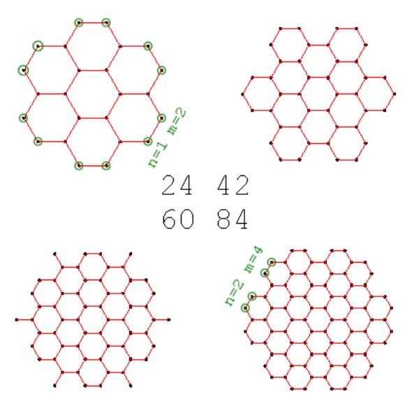 Εξάγωνα γραφενίου αυξανόμενου μεγέθους 