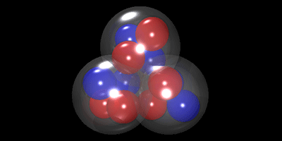 Η προτεινόμενη τριγωνική διάταξη των σωματιδίων άλφα στον πυρήνα του άνθρακα-12. Το εύρημα αυτό θα μπορούσε να οδηγήσει τους φυσικούς σε πιο ακριβή μοντέλα της δομής του πυρήνα του άνθρακα, απαραίτητα για την καλύτερη κατανόηση της σύνθεσης του άνθρακα στο εσωτερικό των άστρων.