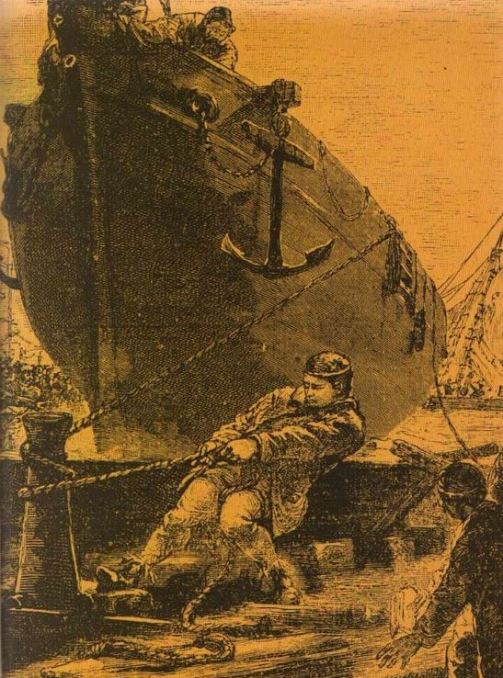 ... Το χοντρό σκοινί, άρχισε να ξετυλίγεται λίγο – λίγο, ενώ ο άνθρωπος με κίνδυνο να παρασυρθεί και να κομματιαστεί, το βαστούσε σφιχτά κι΄ αντιστεκόταν με υπεράνθρωπη δύναμη. Αυτό βάστηξε δέκα δευτερόλεπτα. Άξαφνα, το παλαμάρι έσπασε. Όμως, τα δέκα δευτερόλεπτα που κράτησε η επέμβαση του ανθρώπου ήταν αρκετά ... (Ιούλιος Βερν - Ο Κόμης Ματίας Σαντόρφ)