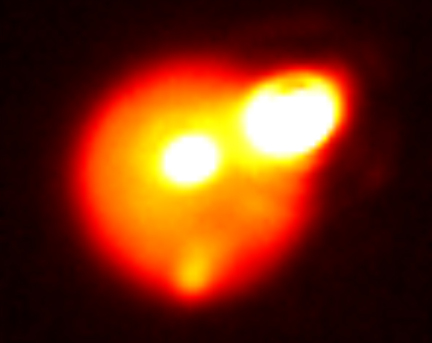 H υπέρυθρη λάμψη μιας από τις εκρήξεις όπως καταγράφηκε από επίγειο τηλεσκόπιο Gemini (Image credit: Katherine de Kleer / UC Berkeley / Gemini Observatory / AURA)