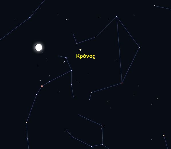 Σήμερα 29-6-2015, ώρα 10:15 O πλανήτης Kρόνος κοντά στη Σελήνη