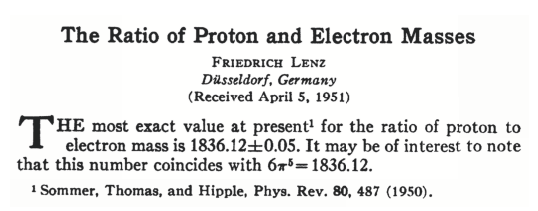 “The Ratio of Proton and Electron Masses”, Friedrich Lenz Phys. Rev. 82, 554 