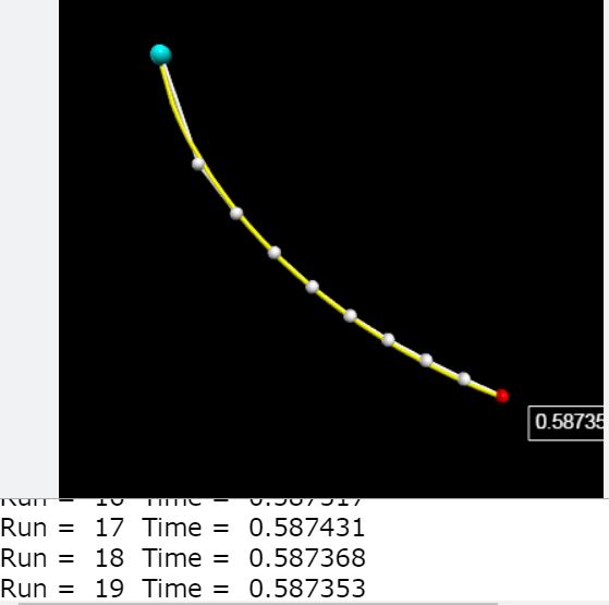 Η κίτρινη καμπύλη είναι η κυκλοειδής καμπύλη που επιλύει το πρόβλημα της βραχυστοχρόνης τροχιάς. Η τροχιά που καθορίζουν τα σημεία προέκυψε από το παιχνίδι-πρόγραμμα που κατασκεύασε ο Rhett Allain 